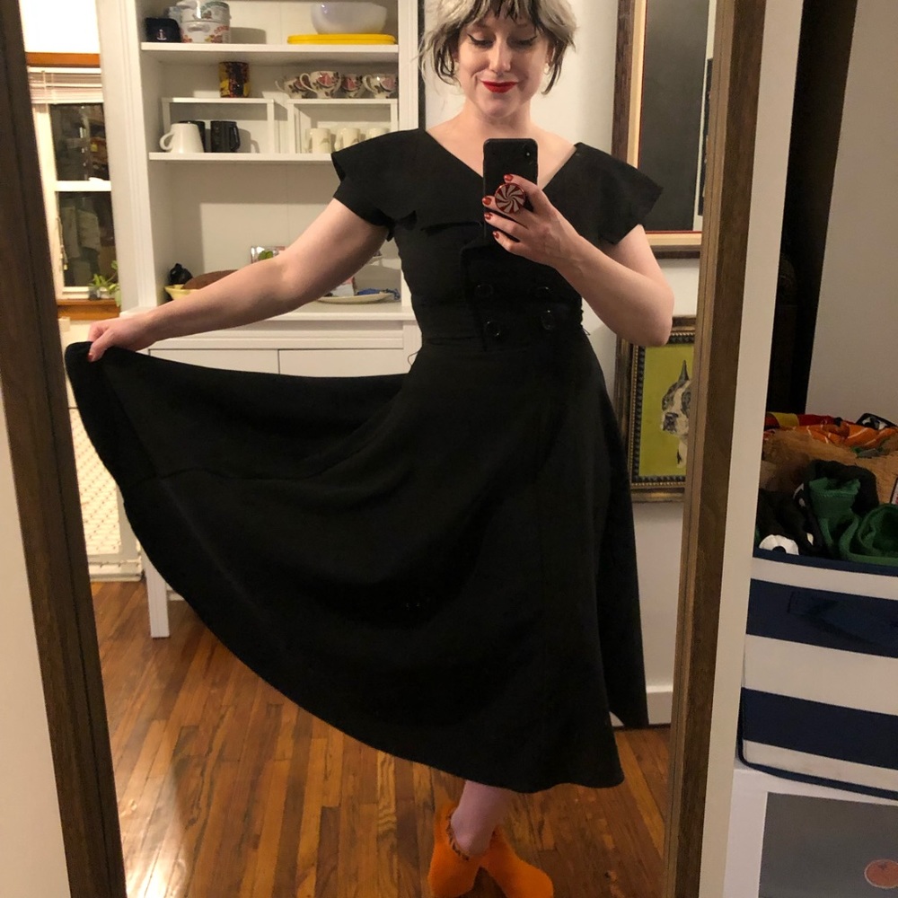 Bettie Page Vintage-inspired Black Party Dress with Buttons